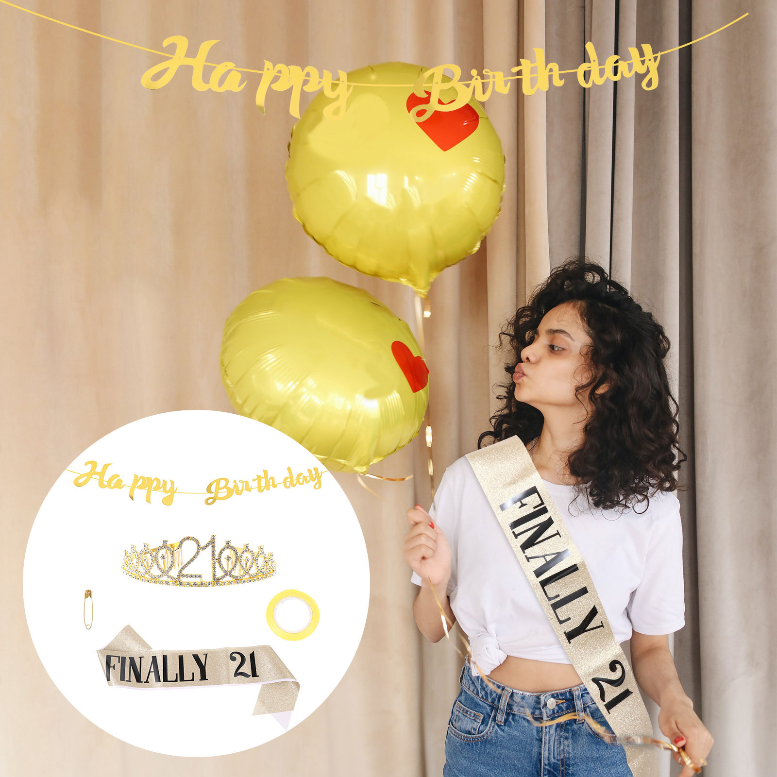 Birthday Sash Glitter - 1 комплект: блестящая корона на день